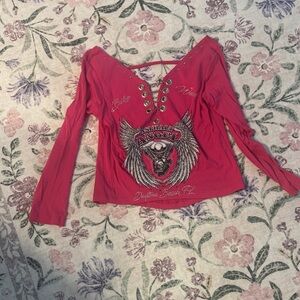 Bike Week Pink Angel Graphic Long Sleeve Top